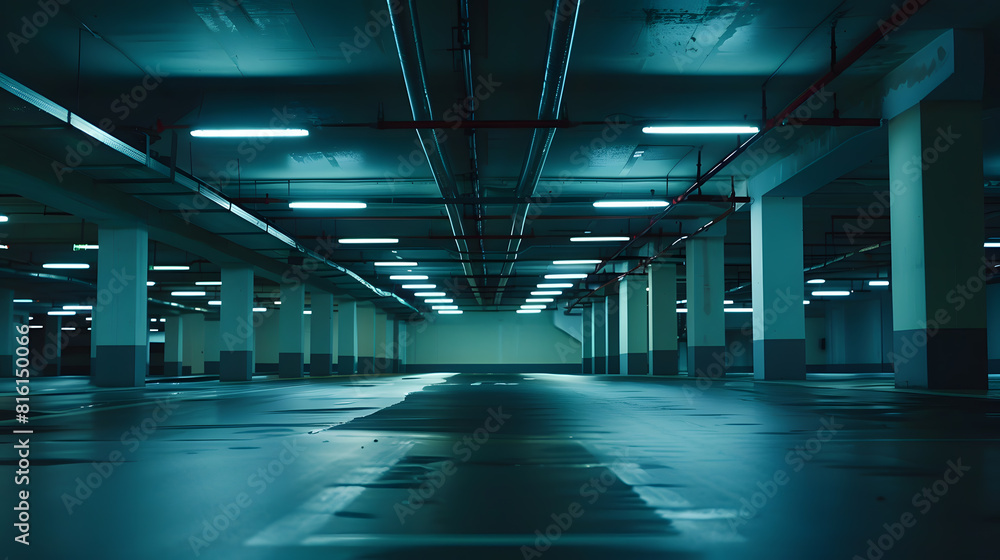 Poster empty underground parking background with copy space : generative ai