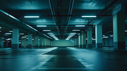 Empty underground parking background with copy space : Generative AI