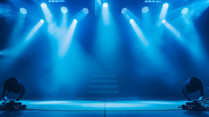 Online event entertainment concept Background for online concert Blue stage spotlights Empty stage...