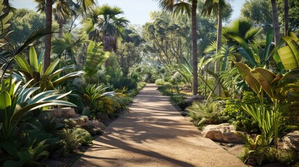 Obraz premium The park features a lush variety of plant species strategically placed to not only foster their growth but also to offer shade to curious travelers eager to delve into the study of ecology