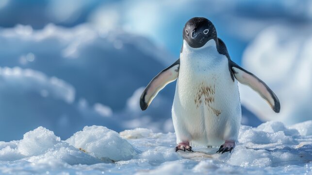 A proud Adelie Penguin featured in its icy domain, projecting a sense of confidence and adaptation to the frozen world