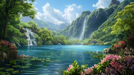 Beautiful nature landscape drawing scenery hyper realistic 