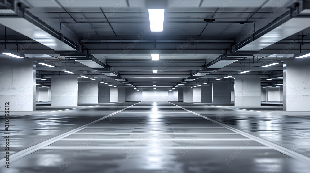 Poster empty underground parking background with copy space : generative ai
