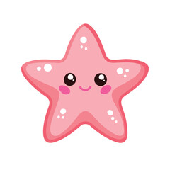 starfish pink with cute face isolated on white background