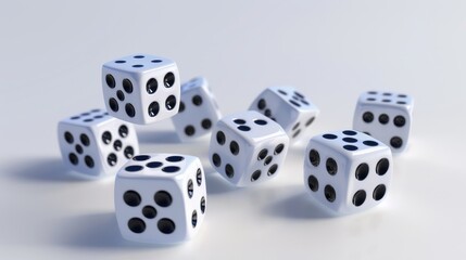 Two white dice isolated on white for games of chance
