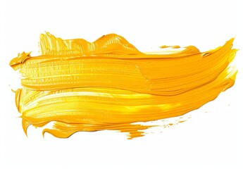 A dynamic bright yellow paint stroke isolated on white, representing creativity and artistic expression