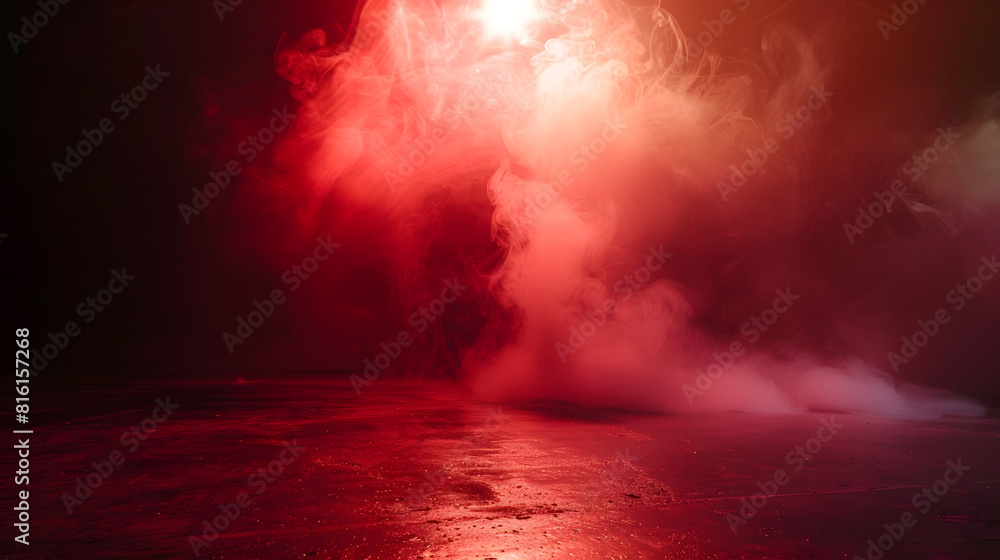 Aufkleber abstract technology dark red empty street asphalt floor studio room with smoke floating up the inter