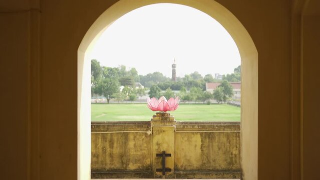 Imperial Citadel of Thang Long, Tourist attraction landmark in urban city town of Hanoi, Vietnam.