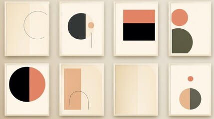 A curated collection of minimal geometric art patterns featuring simple shapes and a soothing color palette perfect for modern home decor