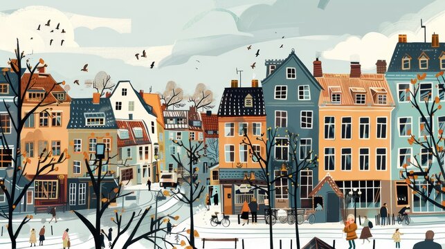 Cartoons of Share recipes for traditional Danish dishes with a modern twist.,Expressionist urban scenes