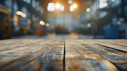 The empty wooden table top with blur background of factory Exuberant image : Generative AI