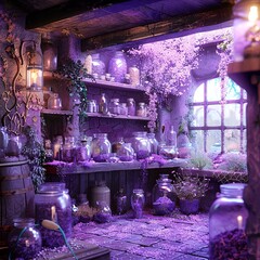 A magical potion shop with shelves of colorful, bubbling elixirs, an enchanting image that invites you into a realm where every potion tells a story.