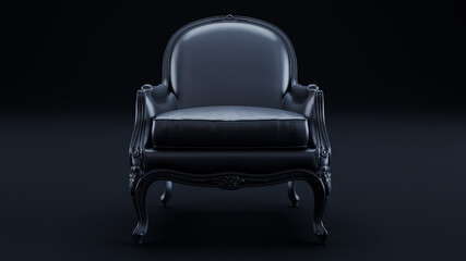 black armchair isolated on a dark background