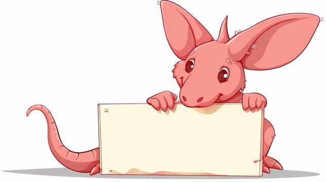 Illustration of a pink aardvark cartoon character leaning on a blank message board, inviting customization