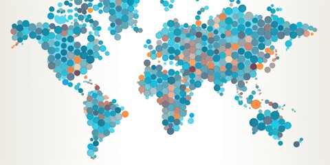 Abstract vibrant world map composed of multicolored circles on a light background. Global diversity and population distribution concept. Design for statistical graphics and cultural diversity. AIG35.