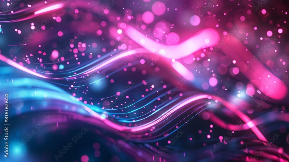Poster abstract background with pink blue glowing neon lines and bokeh lights. data transfer concept. digit