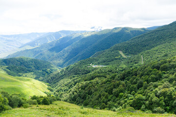 Fototapeta premium Beautiful mountain landscape, North Ossetia-Alania. Caucasus mountains landscape near Saniba village, North Ossetia-Alania, Russia
