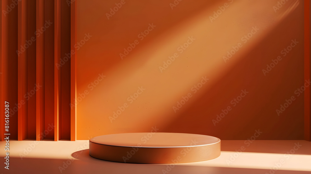 Aufkleber Orange 3d Table Studio Empty Interior Background WallWall paper  Summer Tropic  Pattern Abstract Texture Gold Kitchen Light Floor Mockup Cement Shadow Podium Gradient Minimal Room Stag : Generative AI