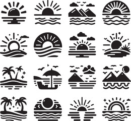 black and white icons set