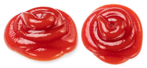 Tomato sauce or ketchup stain blob closeup on white background. File contains clipping path.