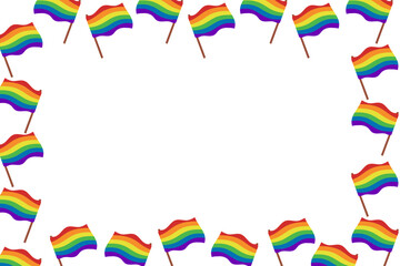 Flat pride horizontal banner template with LGBTQ rainbow flag. Peaceful and equality concept. Vector hand drawn illustration for Pride month