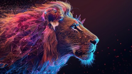 colorful wireframe low poly lion art generative AI hyper realistic 