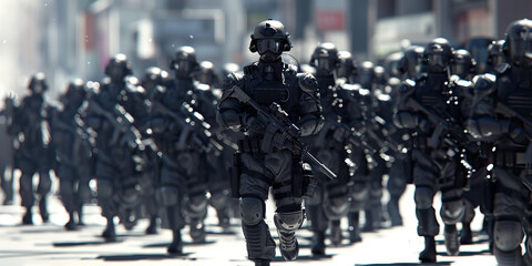 Obraz premium Media Portrayal (Gray): Symbolizes the portrayal of police militarization in the media and popular culture