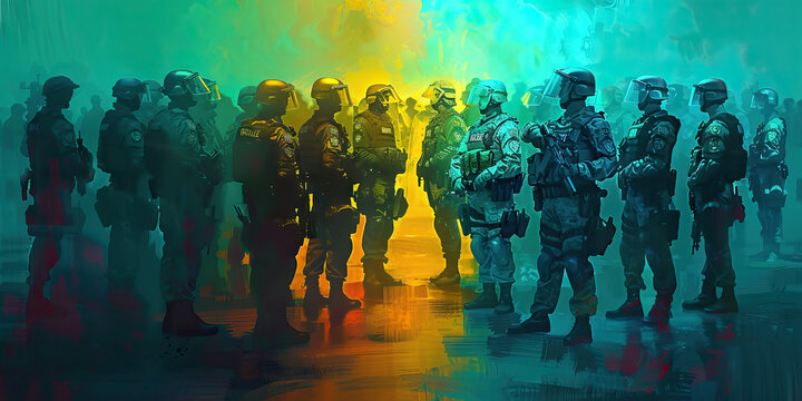 Global Comparisons (Turquoise): Represents comparisons between police militarization in the United States and other countries