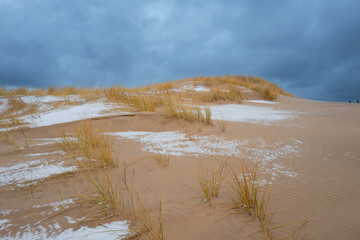 2023-02-26 winter beautiful dunesscenery of the Slowinski National Park by the Baltic Sea, Leba. Poland