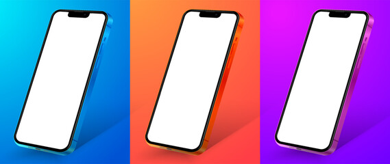 Realistic smartphone mockup. Mobile phone vector with isolated on white background. Device front view. 3D mobile phone with shadow. Realistic, high quality smart phone mockup for ui ux presentation.