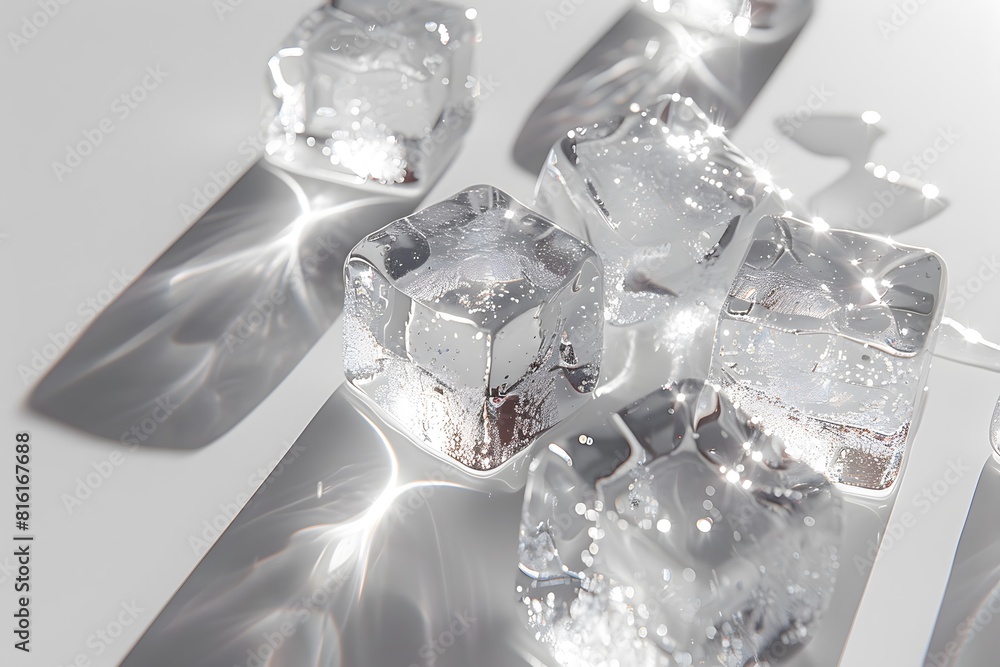 Aufkleber many ice cubes on a table with a light shining through them