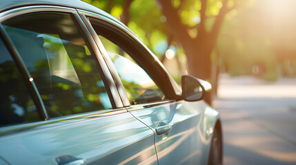 Side view of empty car in outdoor with window open : Generative AI © Generative AI