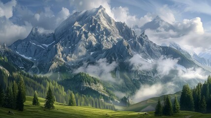 landscape with mountains hyper realistic