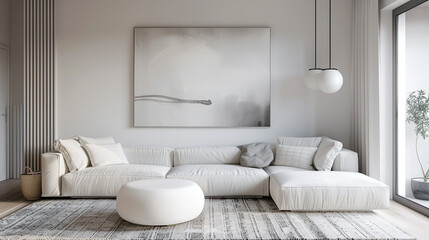 Art Home. Contemporary Interior with white sofa and painting
