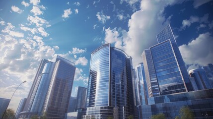 Obraz premium Office Buildings and a Time-Lapse Clouds, 3d Animation 4k, Ultra HD 3840x2160 hyper realistic 