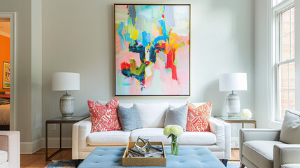Art Home. Contemporary Interior with white sofa and painting