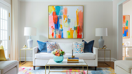 Art Home. Contemporary Interior with white sofa and painting