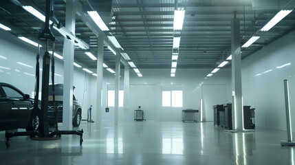 New car repair center Empty car repair center Interior of empty car dealership : Generative AI