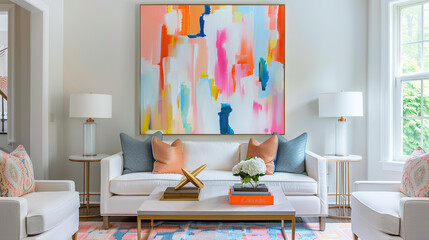 Art Home. Contemporary Interior with white sofa and painting