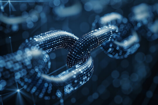 A close up of a chain with a blue background