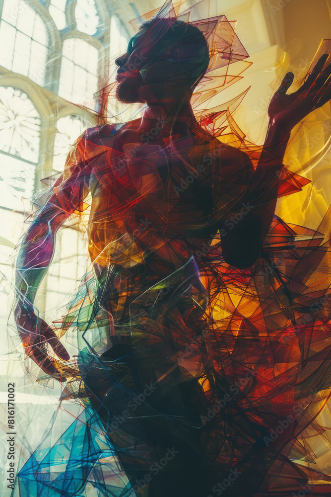 Poster artistic depiction of a modern dancer improvising, with overlapping figures capturing the spontaneit