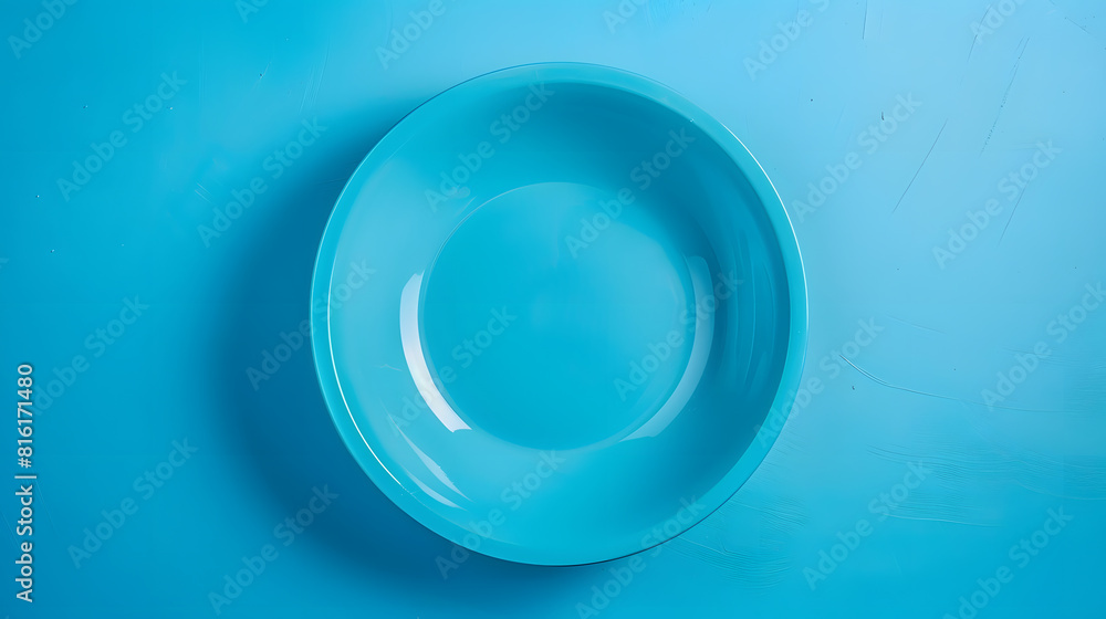 Aufkleber top view of isolated of colored background empty round blue plate for food empty dish with space for