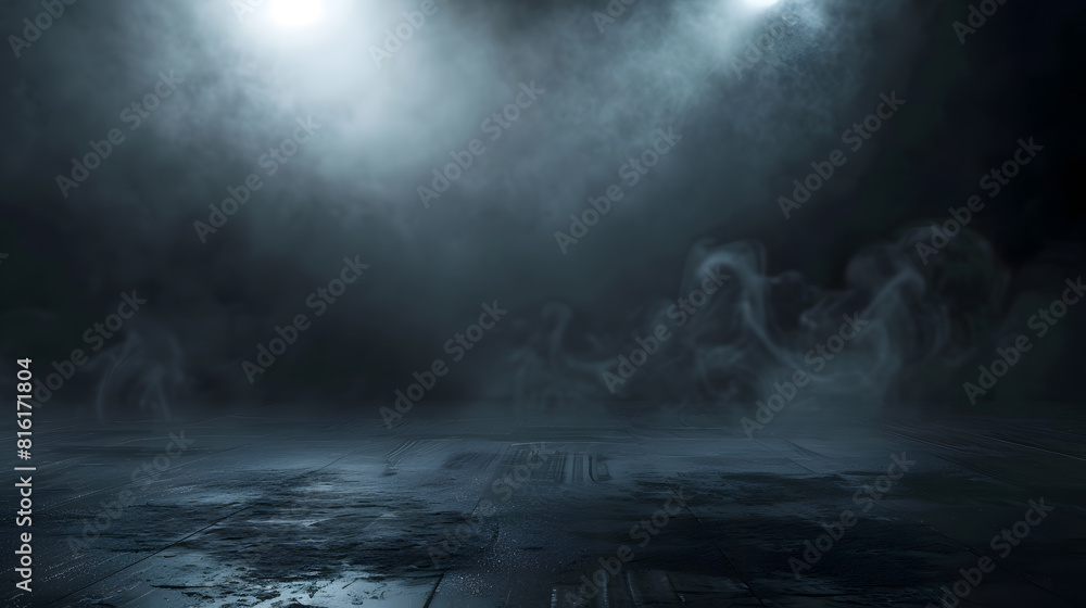 Poster Dark street asphalt abstract dark background empty dark scene neon light spotlights The concrete floor and studio room with smoke float up the interior texture for display products Nig : Generative AI
