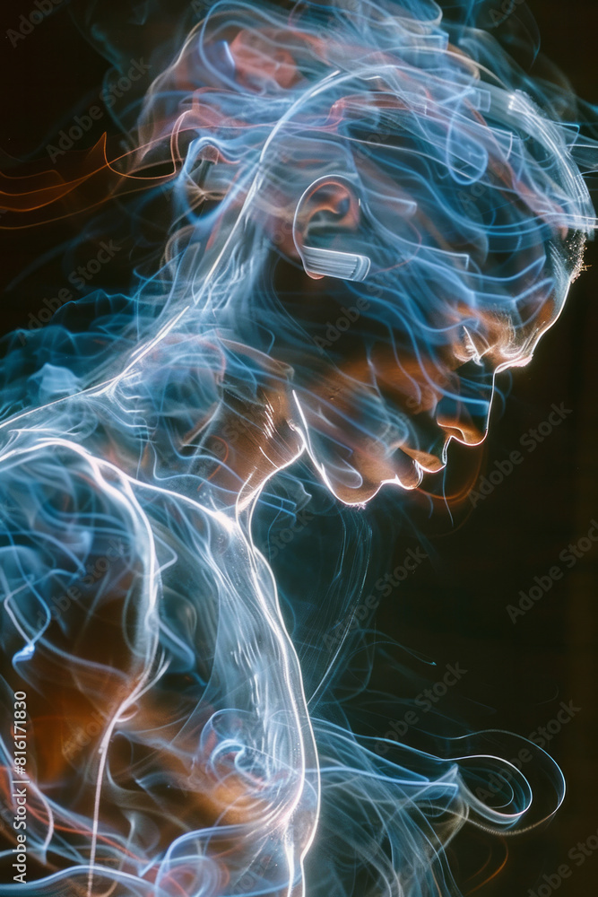 Fototapete dynamic image of a breakdancer performing a headspin, with electrons orbiting around their spinning 