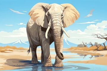 Elephant flat design top view conservation efforts theme cartoon drawing Monochromatic Color Scheme