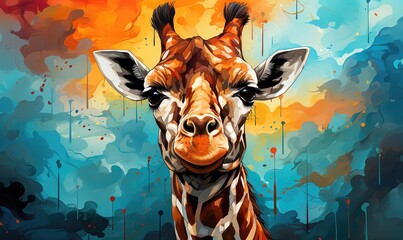 Giraffe flat design front view gentle giants theme water color Complementary Color Scheme