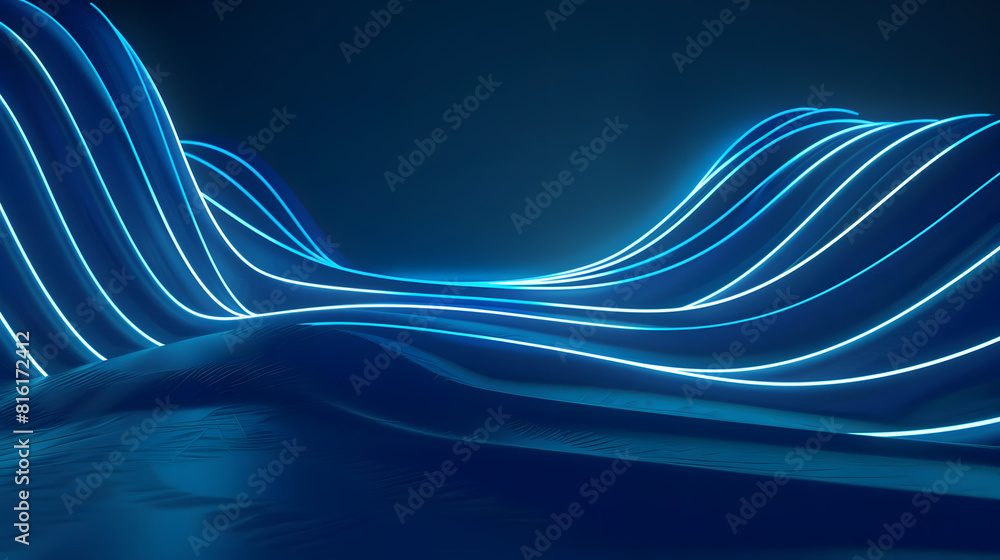 Poster 3d render abstract minimal neon background with glowing wavy line dark wall illuminated with led lam