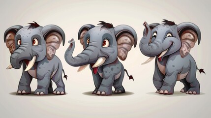 Naklejka premium Illustration of a cute cartoon elephant in various expressions showing different emotions and actions