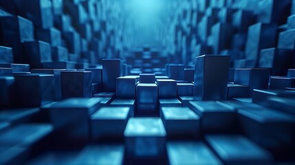 Obraz premium Blue cubes stacked neatly in a tunnel, creating a geometric pattern