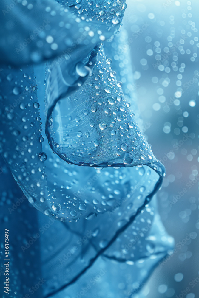 Poster artistic portrayal of a handkerchief morphing into raindrops, highlighting the purifying effect of w